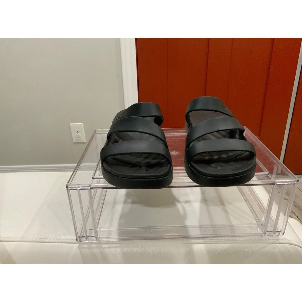Crocs Brooklyn Low Wedge Sandals Black Two Strap Platform Slide Womens 8 206453
